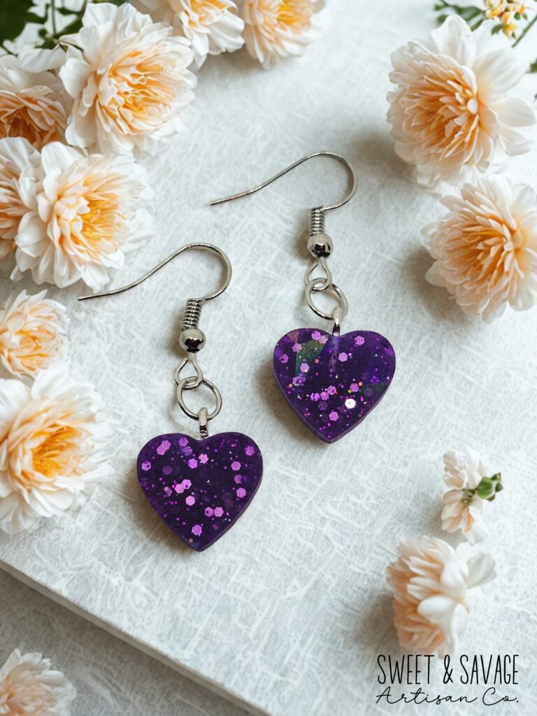 Deep Purple Heart Dangle Earrings