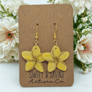 Yellow and Gold Plumeria Dangle Earrings