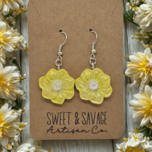 Yellow Buttercup Wildflower Dangle Earrings