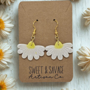 White Daisy Flower Dangle Earrings