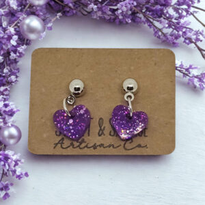 Violet Stardust Heart Stud Earrings