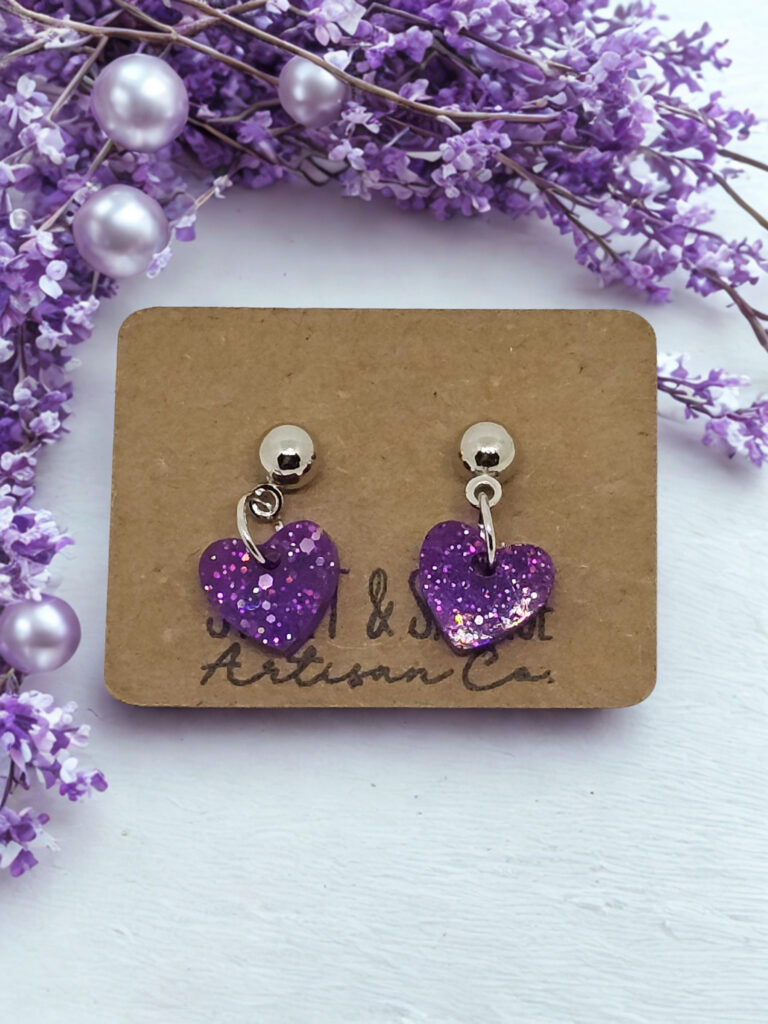 Violet Stardust Heart Stud Earrings
