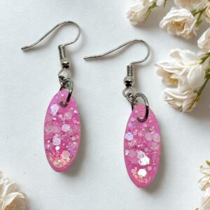Pink Stardust Oval Dangle Earrings