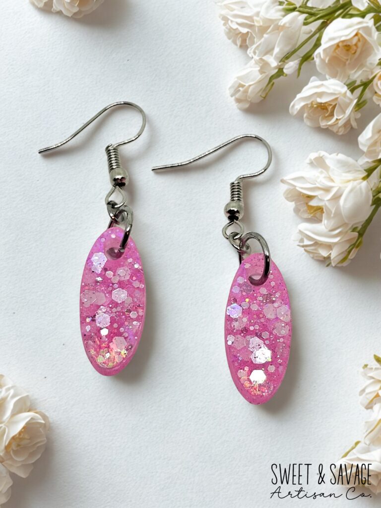Pink Stardust Oval Dangle Earrings