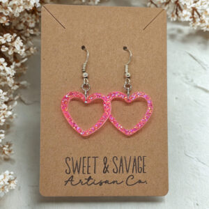 Lady Marmalade Pink Open Center Heart Dangle Earrings