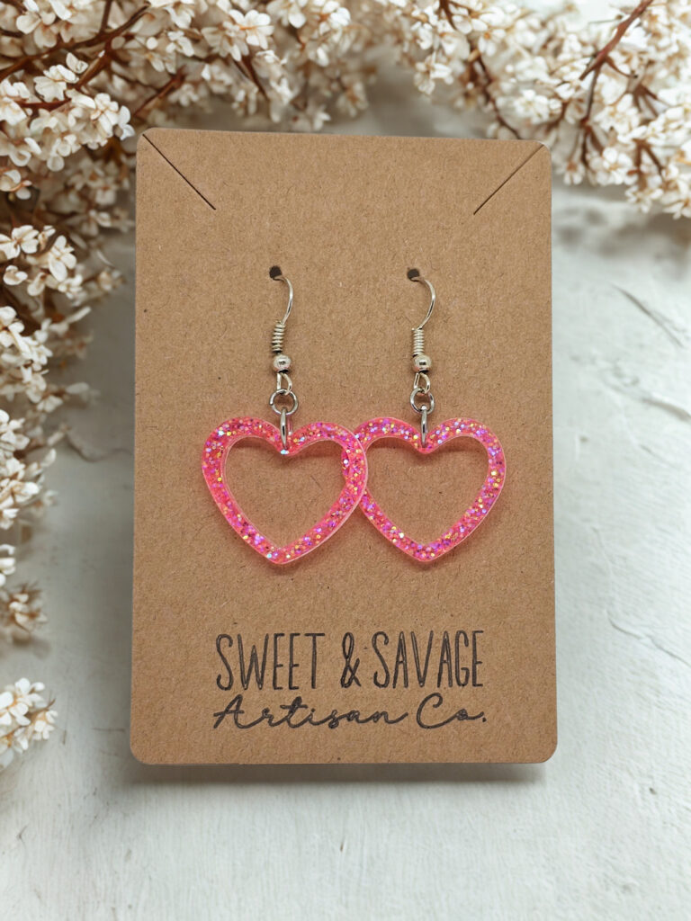Lady Marmalade Pink Open Center Heart Dangle Earrings