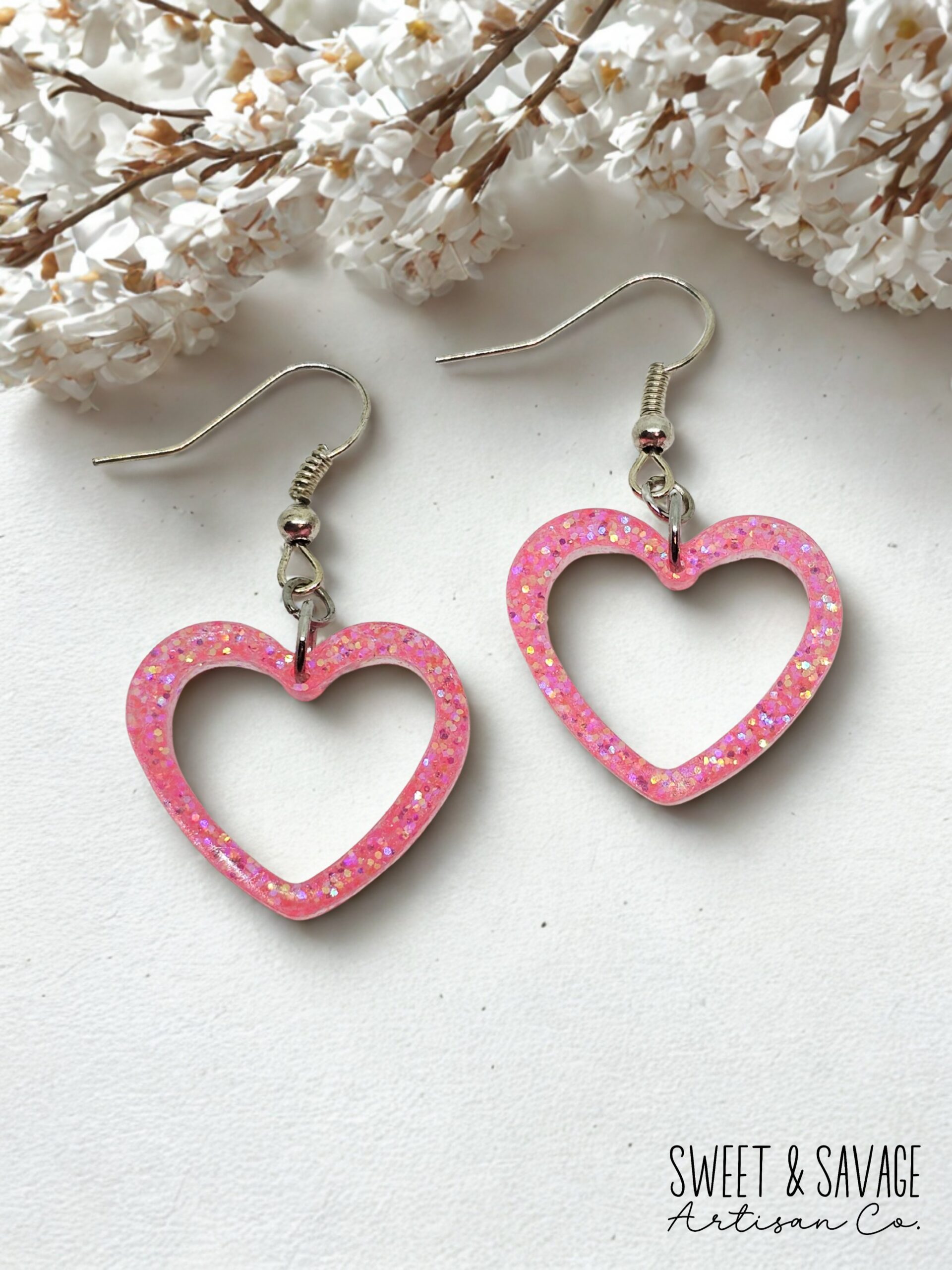 Lady Marmalade Pink Open Center Heart Dangle Earrings - Image 2