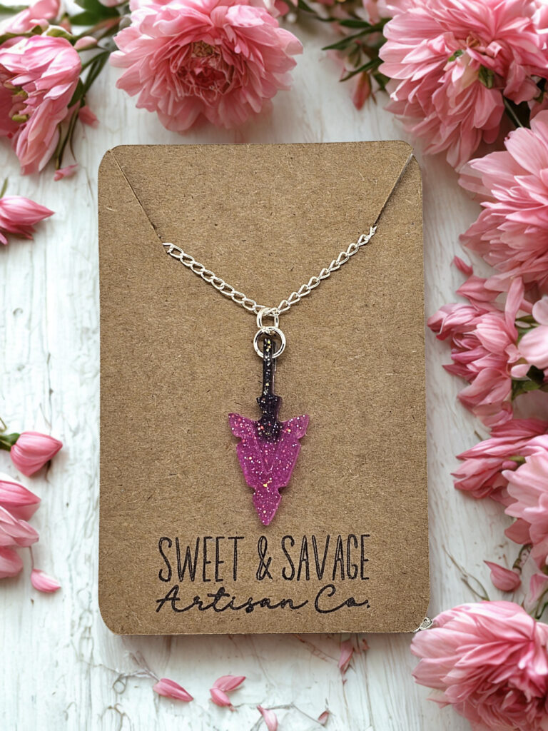 Pink & Black Arrowhead Necklace - Boho Statement Pendant