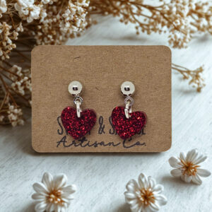 Garnet Stardust Heart Stud Earrings