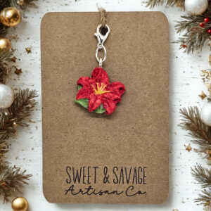Red Poinsettia Flower Charm – Handmade Christmas & Holiday Bag Charm