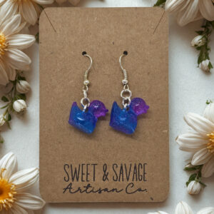 Glow Quackers – Twilight Galaxy Blue & Purple Glow-in-the-Dark Duck Earrings