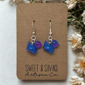 Glow Quackers – Cosmic Blue & Purple Glow-in-the-Dark Duck Earrings