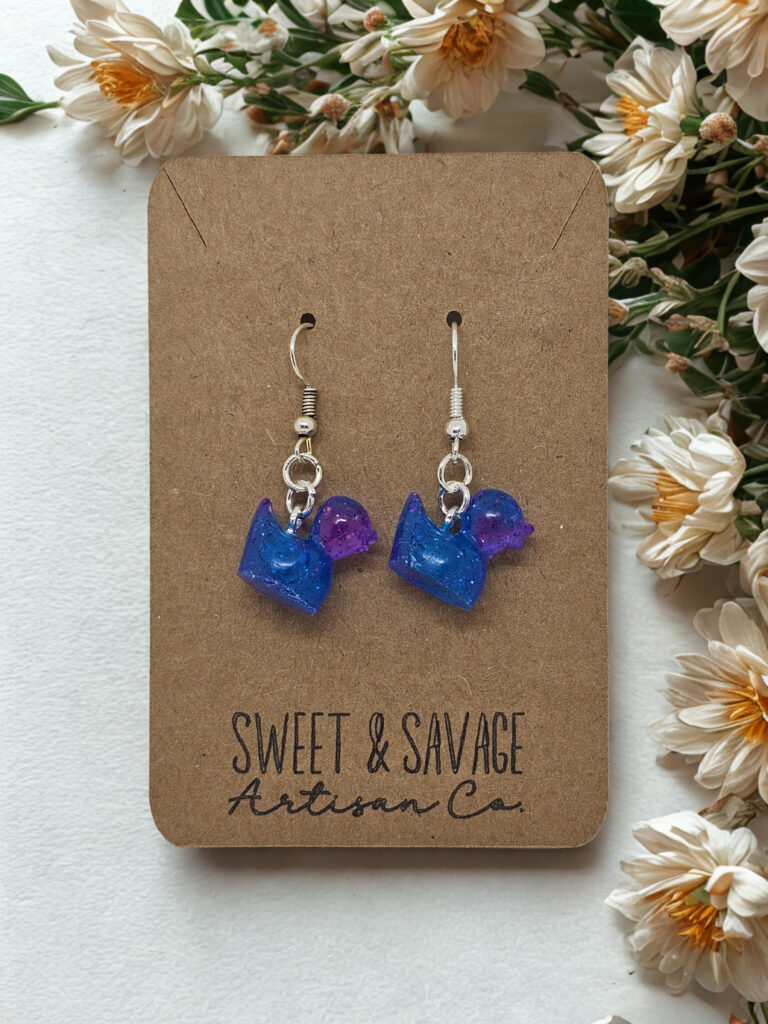 Glow Quackers – Cosmic Blue & Purple Glow-in-the-Dark Duck Earrings