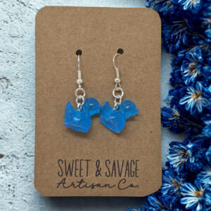 Glow Quackers – Electric Blue Glow-in-the-Dark Duck Dangle Earrings