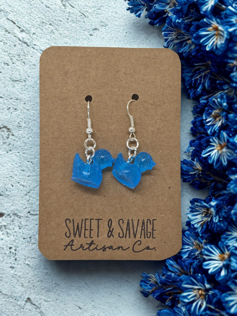 Glow Quackers – Electric Blue Glow-in-the-Dark Duck Dangle Earrings