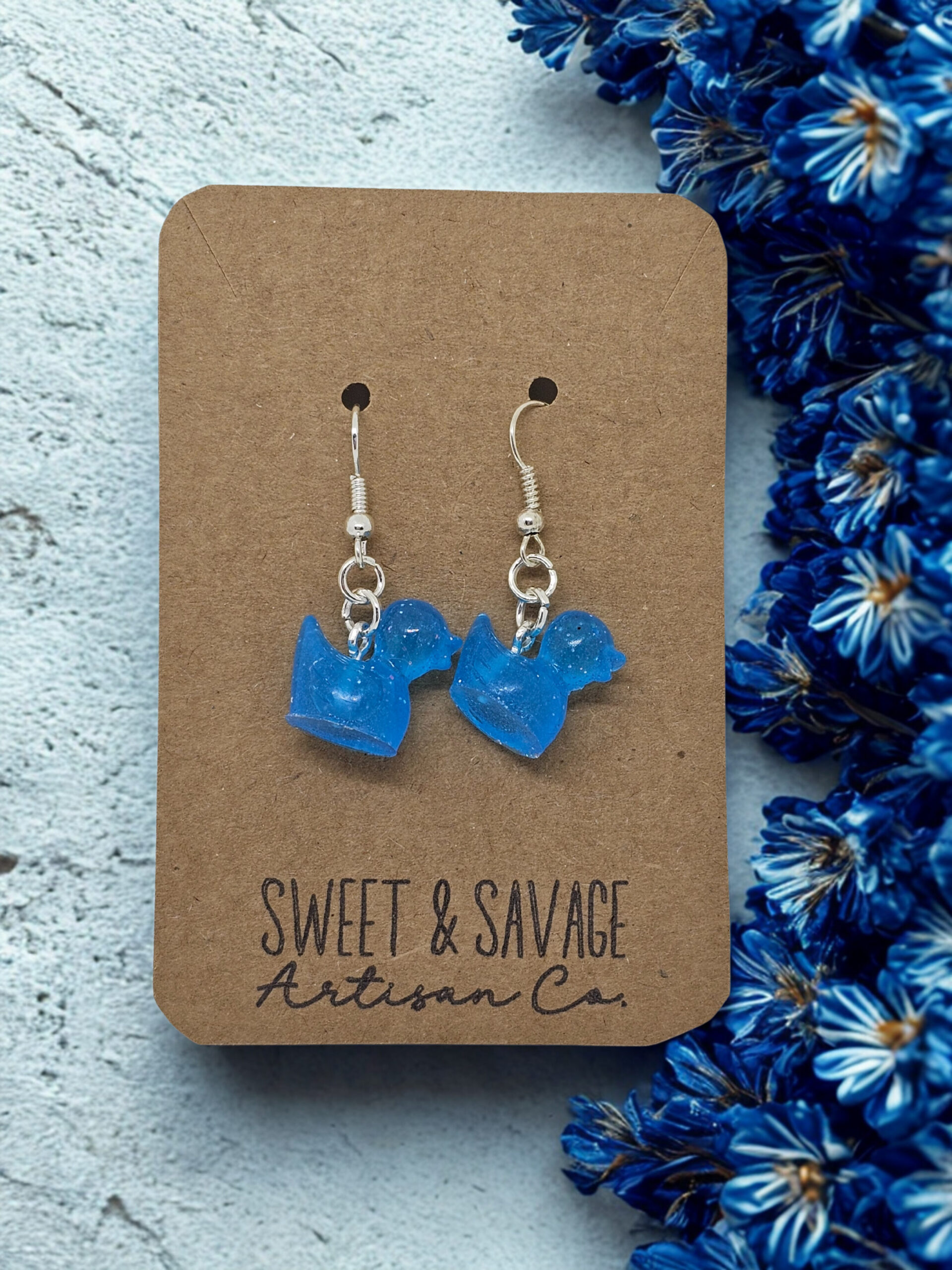 Glow Quackers – Electric Blue Glow-in-the-Dark Duck Dangle Earrings