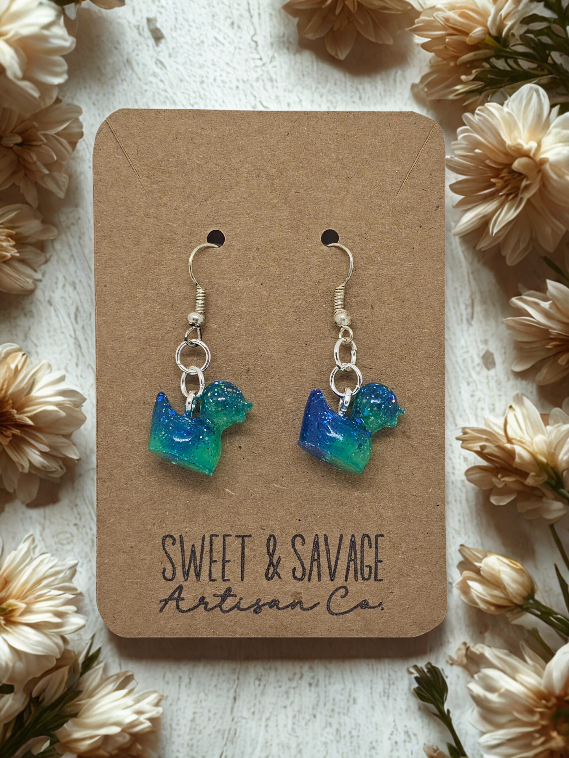 Glow Quackers – Ocean Breeze Blue & Green Glow-in-the-Dark Duck Earrings