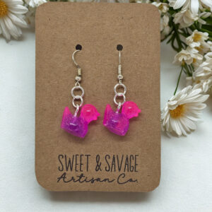 Glow Quackers – Bubblegum Pink & Purple Glitter Duck Dangle Earrings