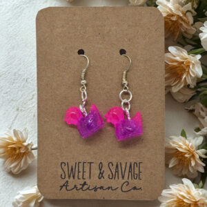 Glow Quackers – Pink & Purple Glow-in-the-Dark Duck Dangle Earrings