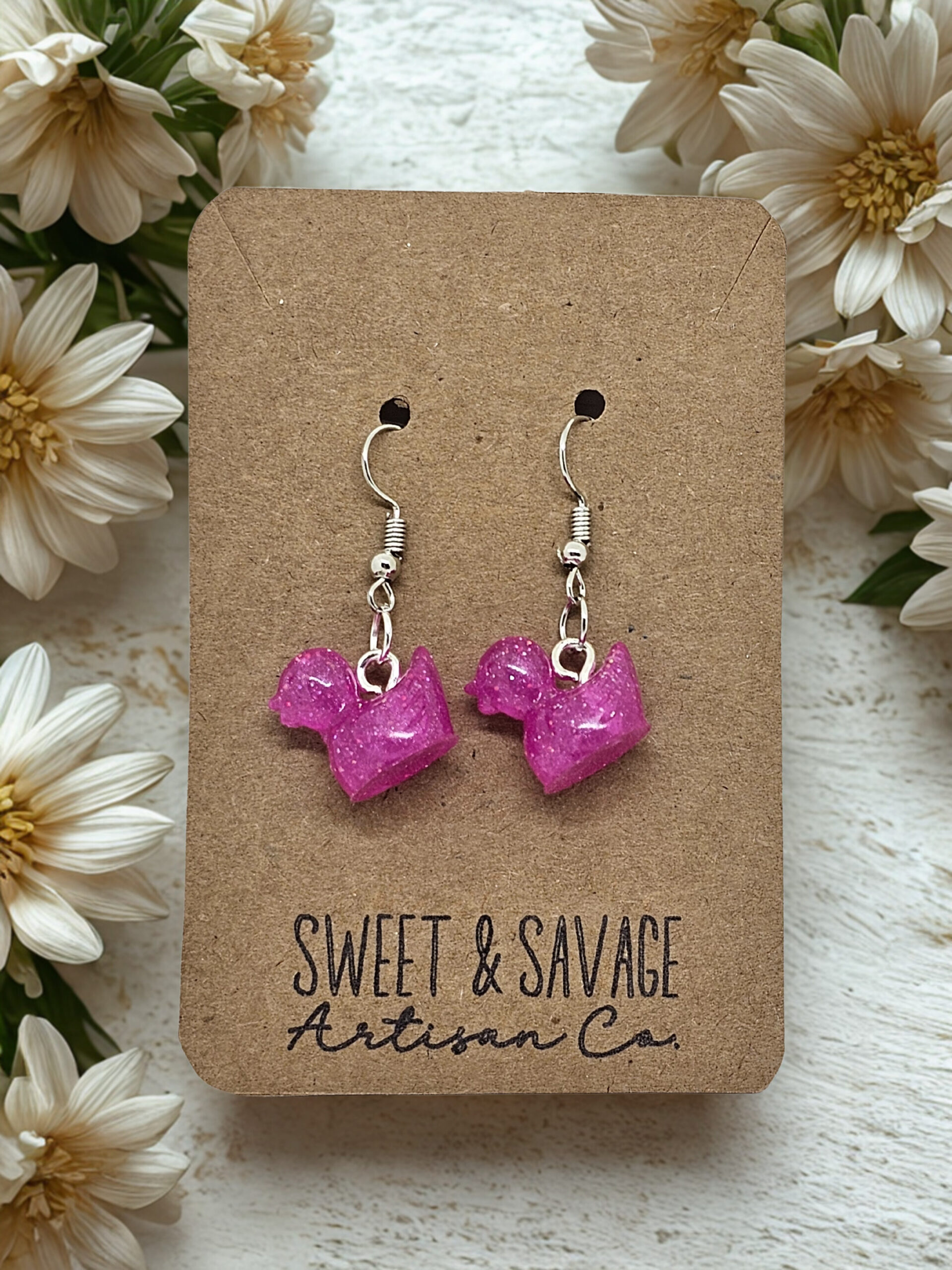 Pretty in Pink Glitter Duck Dangle Earrings