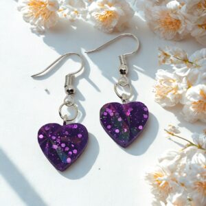 Midnight Amethyst Sparkle Heart Earrings