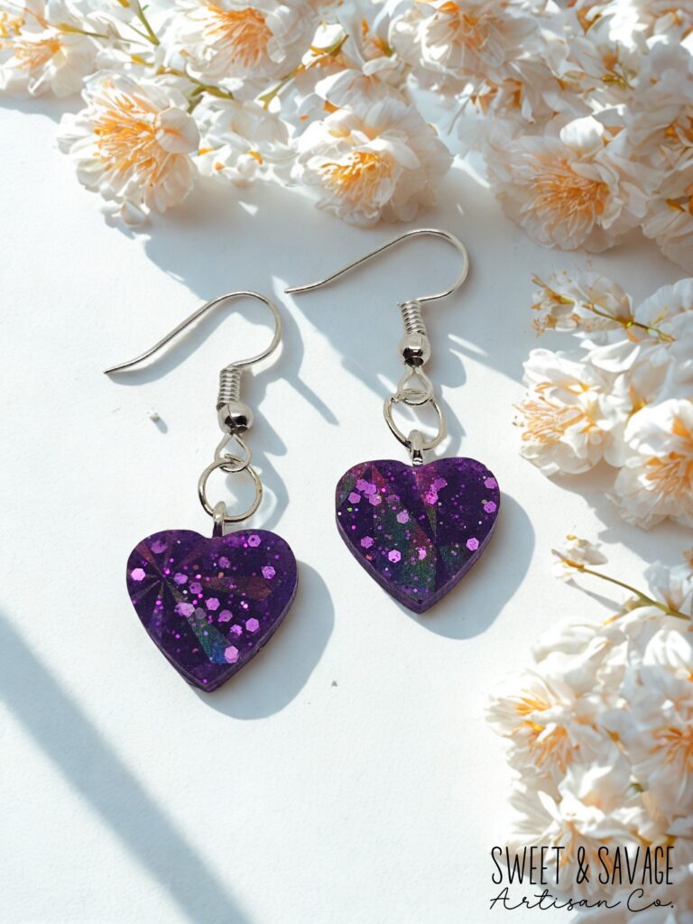 Midnight Amethyst Sparkle Heart Earrings