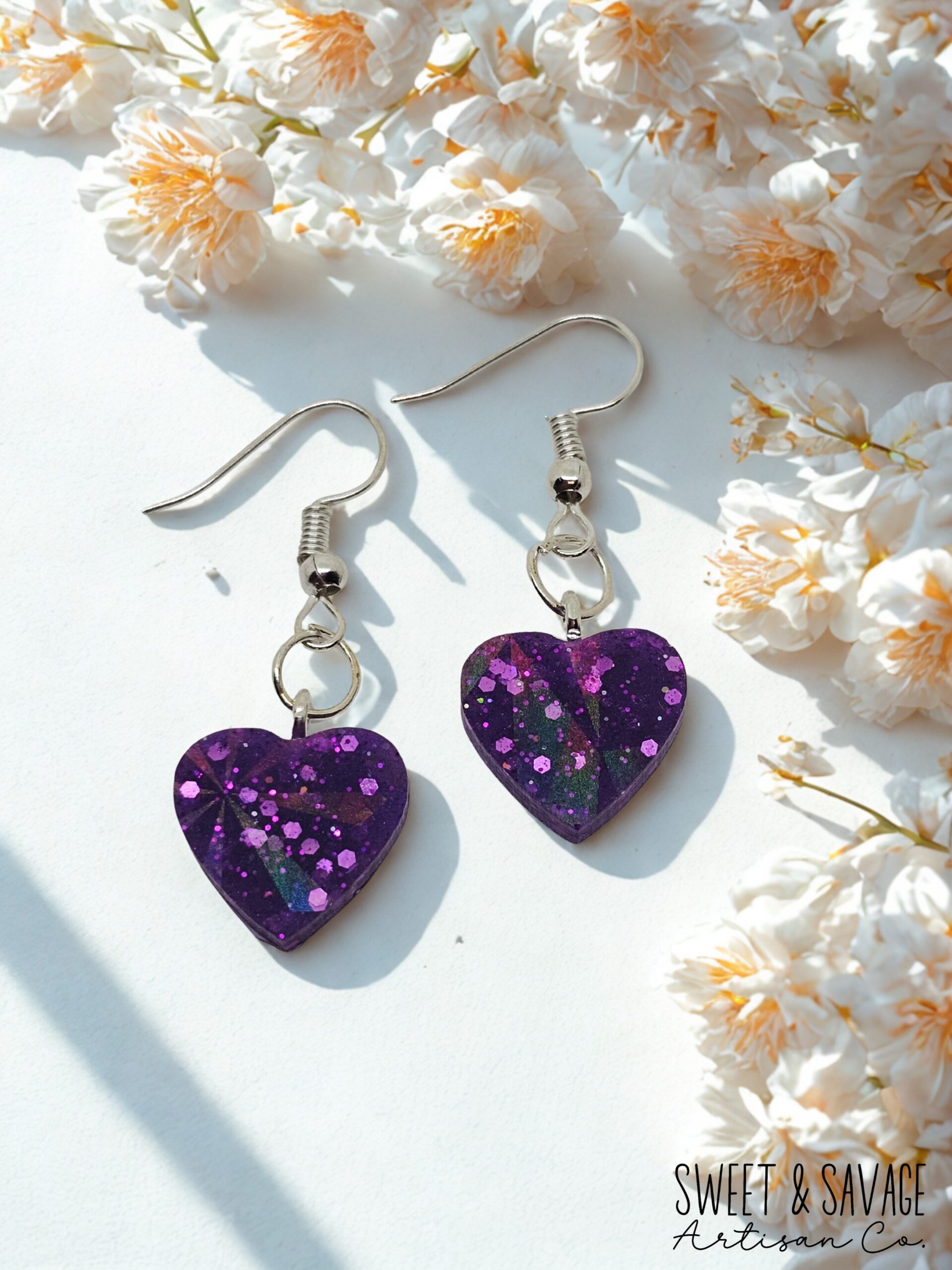 Midnight Amethyst Sparkle Heart Earrings