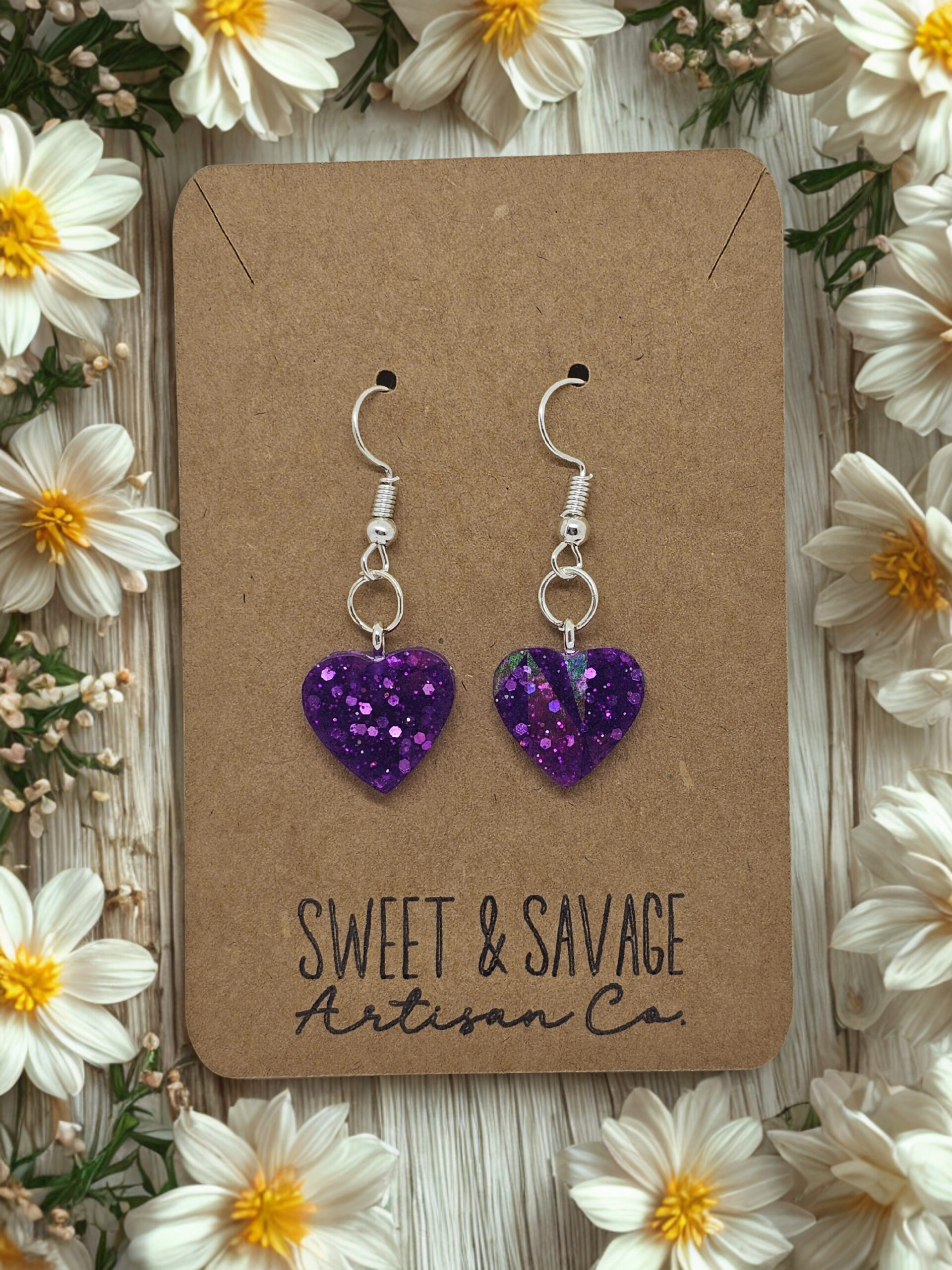 Midnight Amethyst Sparkle Heart Earrings - Image 2