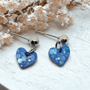 Sapphire Stardust Heart Dangle Earrings – Blue Glitter